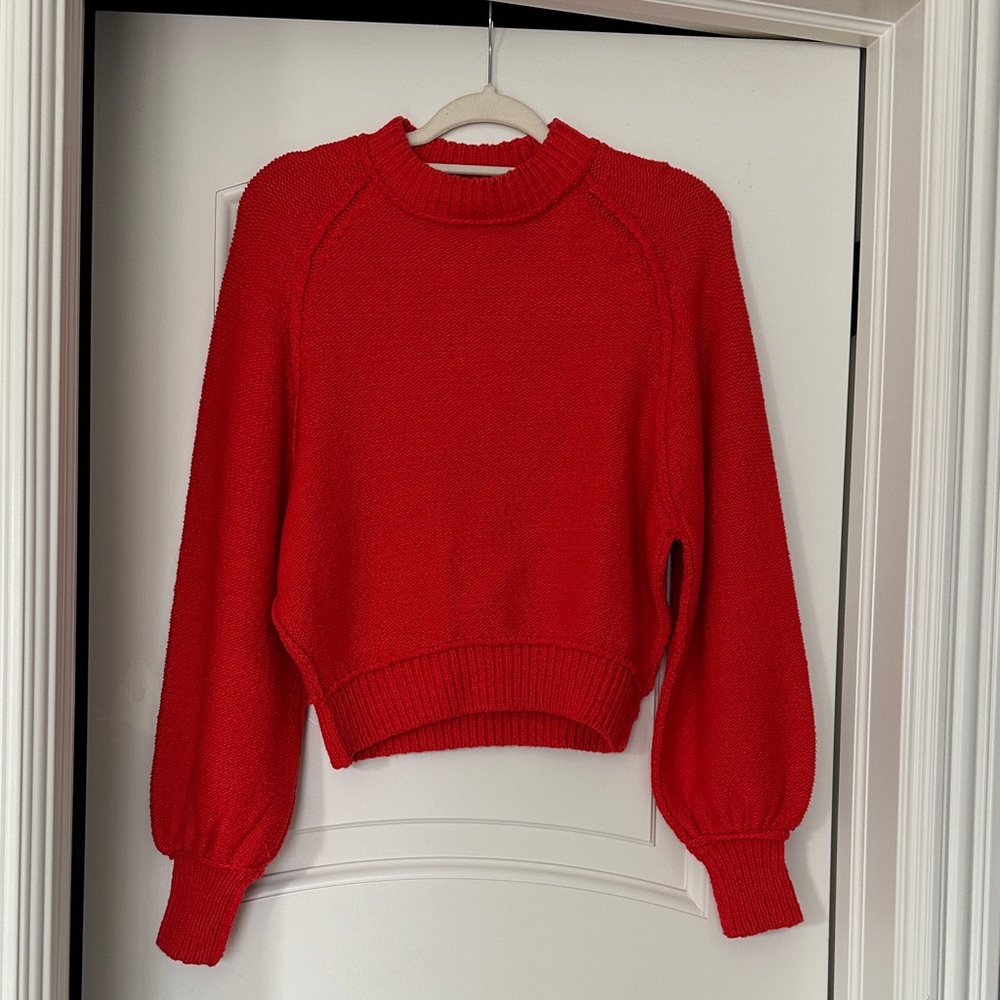 Free people XS Red Women's Sweater puff sleeve